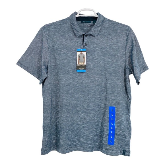 PERRY ELLIS Polo Shirt Men's Large Blue Button Stretch Short Sleeve Wicking NWT‎ - Picture 1 of 8